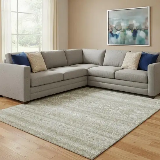 Khaki And Ivory Southwestern Washable Area Rug With UV Protection Photo 1