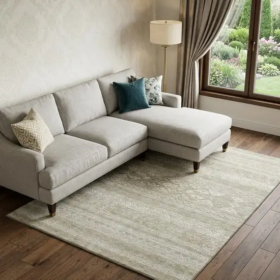 Khaki And Ivory Southwestern Washable Area Rug With UV Protection Photo 1