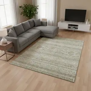 Photo of Khaki And Ivory Southwestern Washable Area Rug With UV Protection