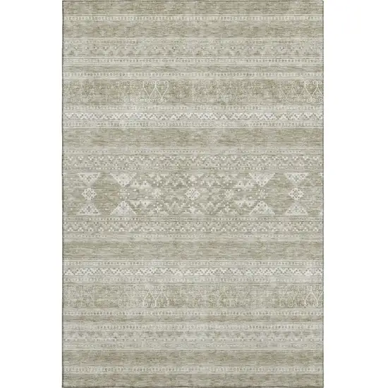 Khaki And Ivory Southwestern Washable Area Rug With UV Protection Photo 2
