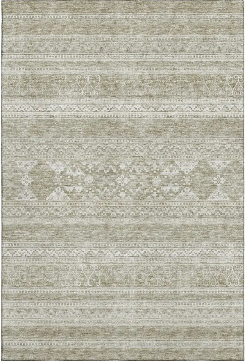 Khaki And Ivory Southwestern Washable Area Rug With UV Protection Photo 2