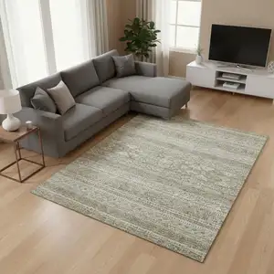 Photo of Khaki And Ivory Southwestern Washable Area Rug With UV Protection