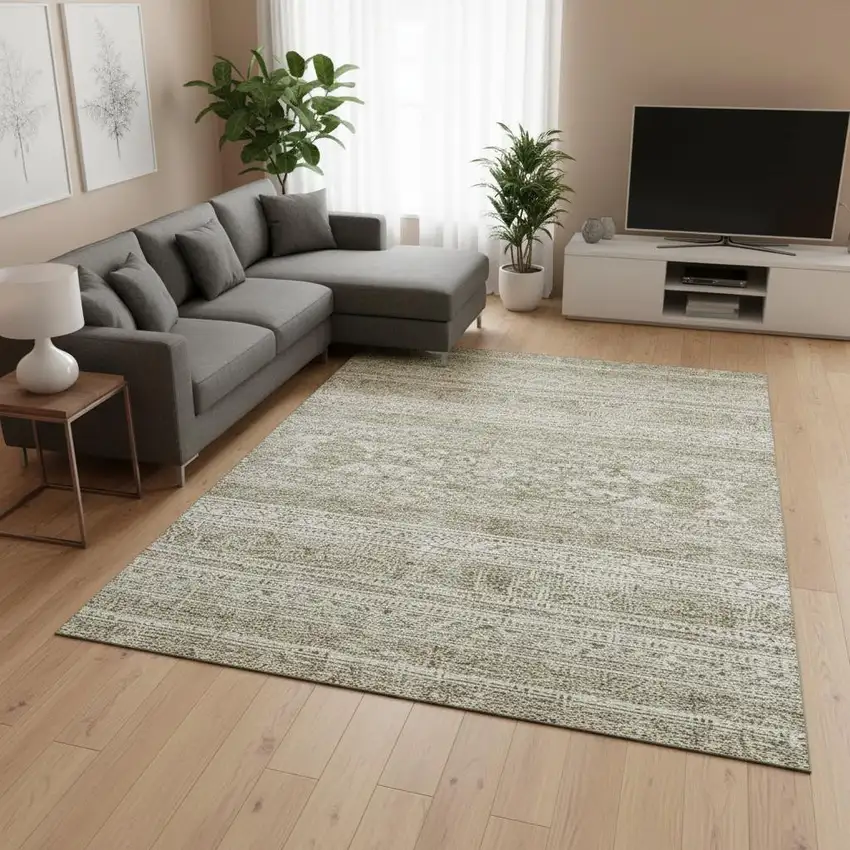 Khaki And Ivory Southwestern Washable Area Rug With UV Protection Photo 1