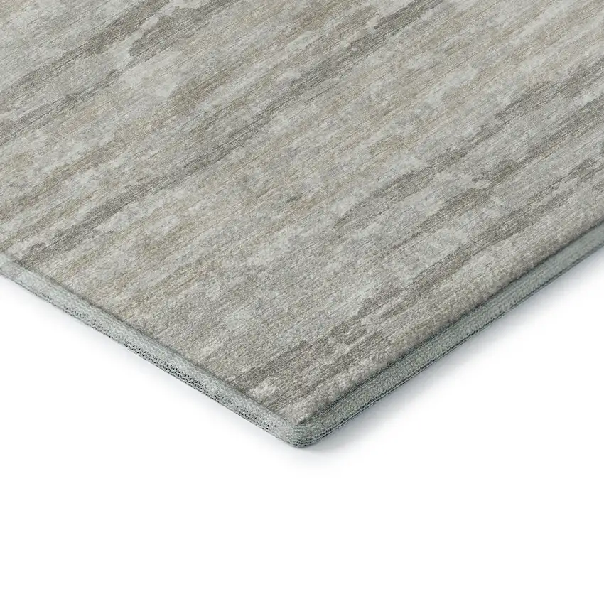 Khaki And Ivory Striped Washable Area Rug With UV Protection Photo 7