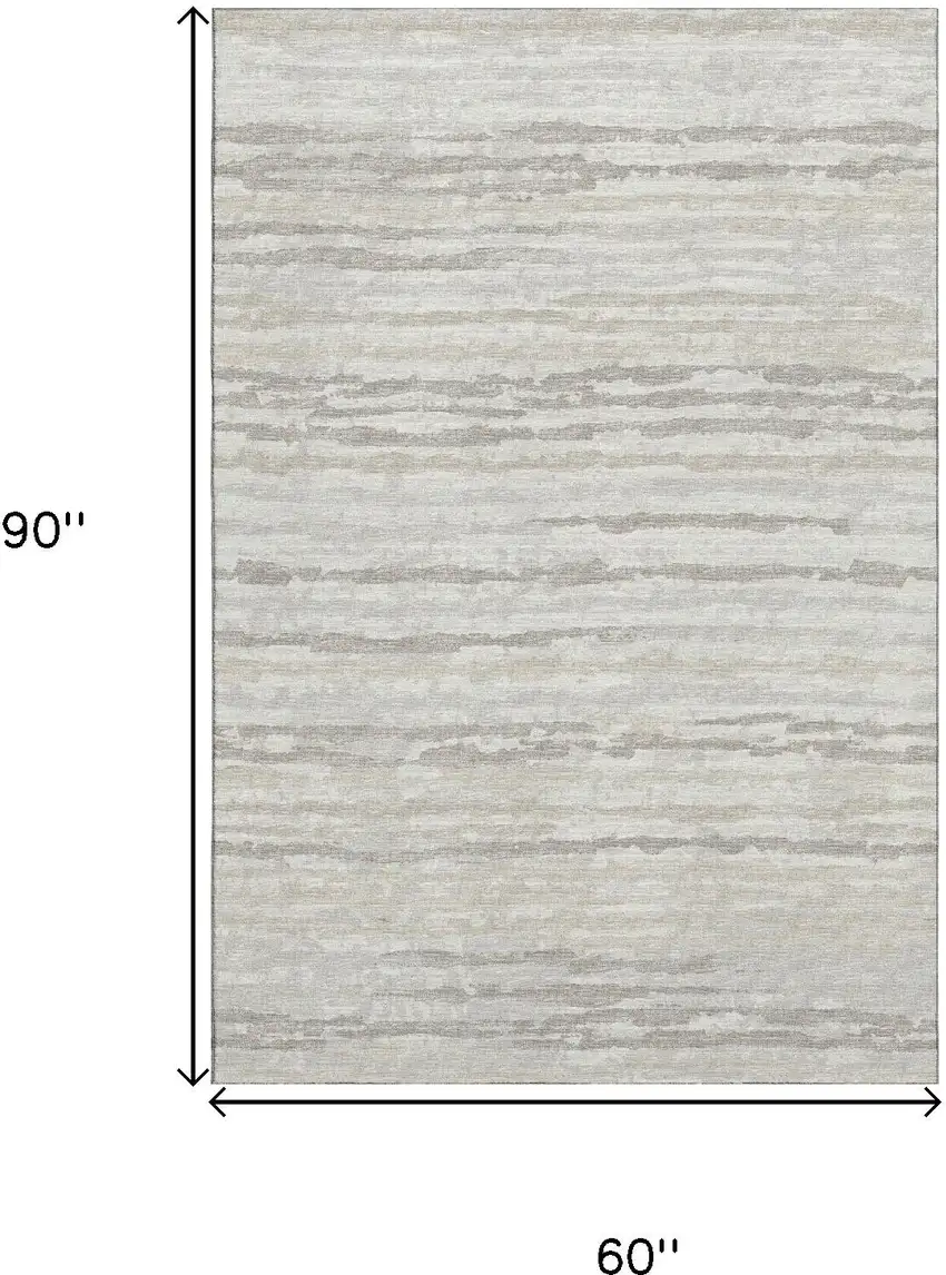 Khaki And Ivory Striped Washable Area Rug With UV Protection Photo 3