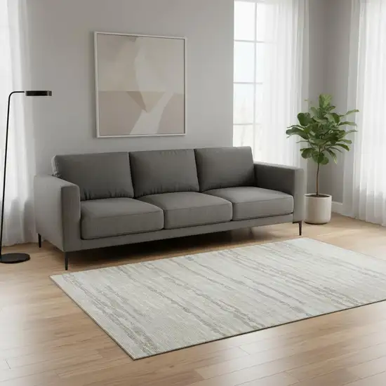 Khaki And Ivory Striped Washable Area Rug With UV Protection Photo 1