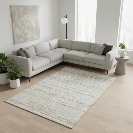 Khaki And Ivory Striped Washable Area Rug With UV Protection Photo 1