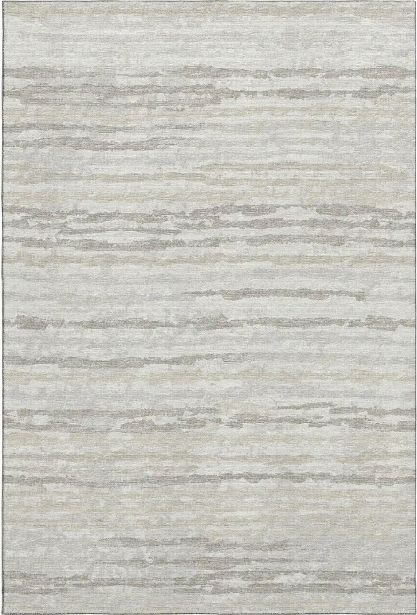 Khaki And Ivory Striped Washable Area Rug With UV Protection Photo 2