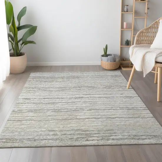 Khaki And Ivory Striped Washable Area Rug With UV Protection Photo 4