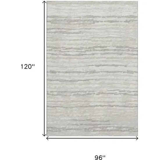 Khaki And Ivory Striped Washable Area Rug With UV Protection Photo 3