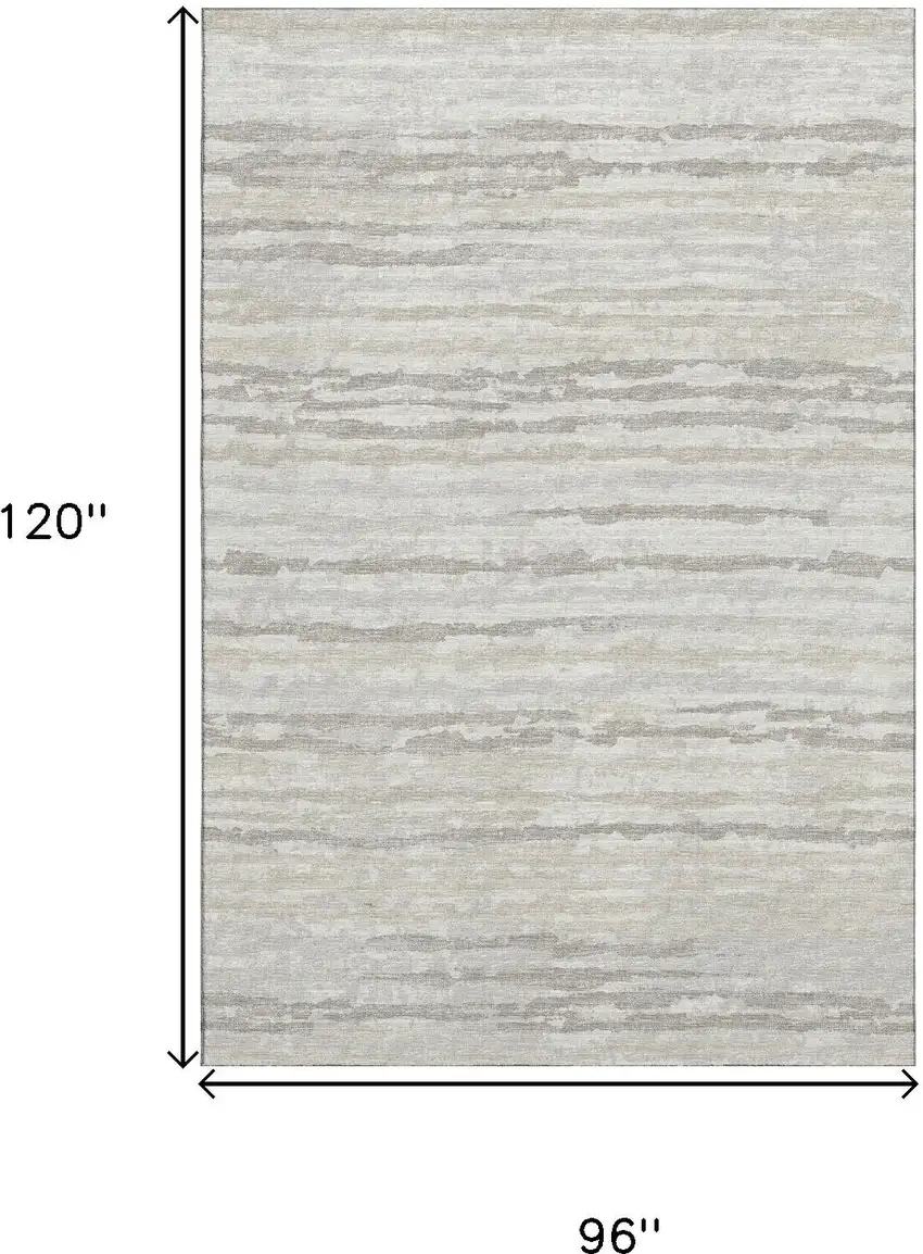 Khaki And Ivory Striped Washable Area Rug With UV Protection Photo 3