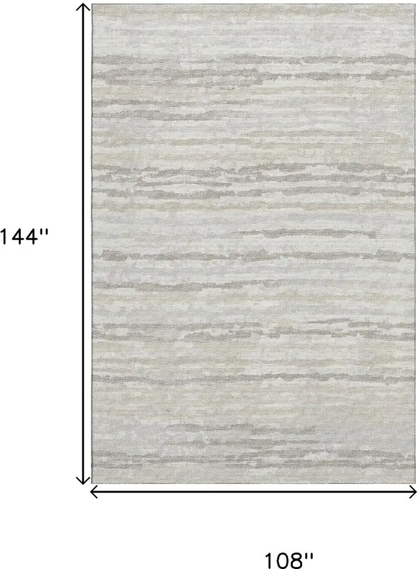 Khaki And Ivory Striped Washable Area Rug With UV Protection Photo 3