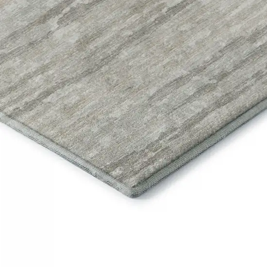 Khaki And Ivory Striped Washable Area Rug With UV Protection Photo 7