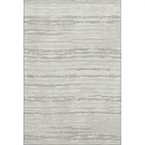 Photo of Khaki And Ivory Striped Washable Area Rug With UV Protection