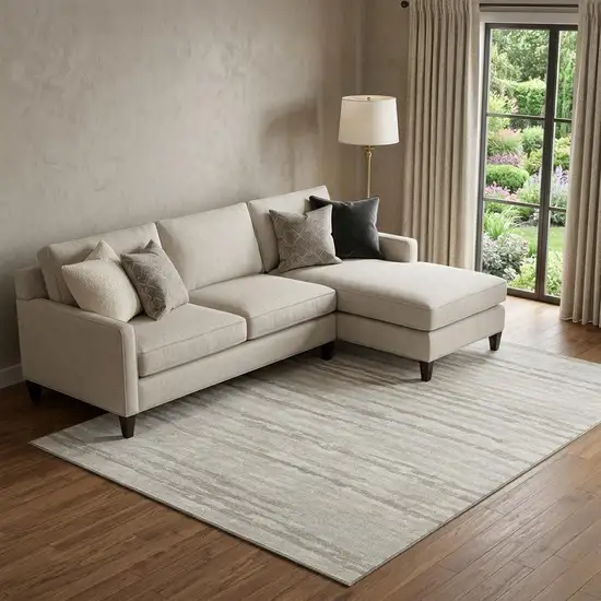 Khaki And Ivory Striped Distressed Washable Area Rug With UV Protection Photo 1