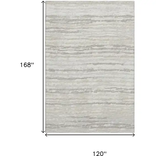 Khaki And Ivory Striped Washable Area Rug With UV Protection Photo 3