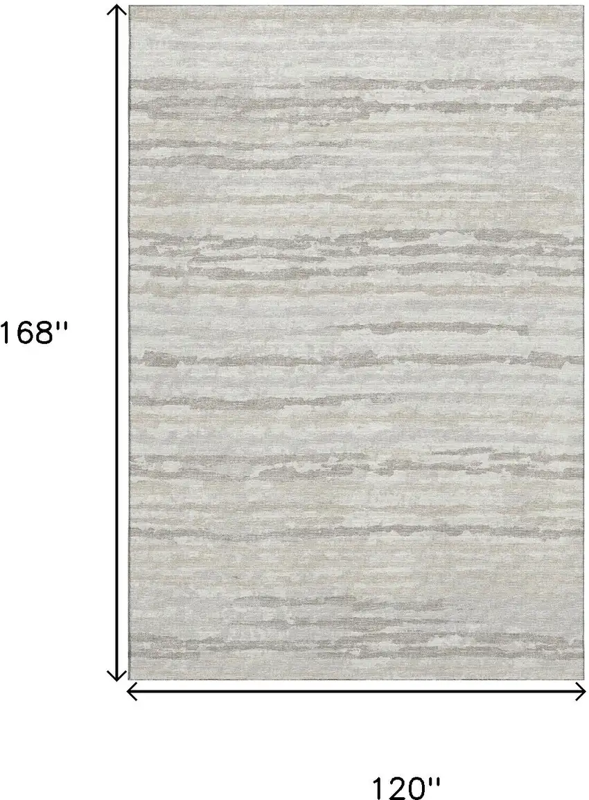 Khaki And Ivory Striped Washable Area Rug With UV Protection Photo 3