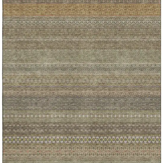 Khaki And Ivory Striped Washable Area Rug With UV Protection Photo 5