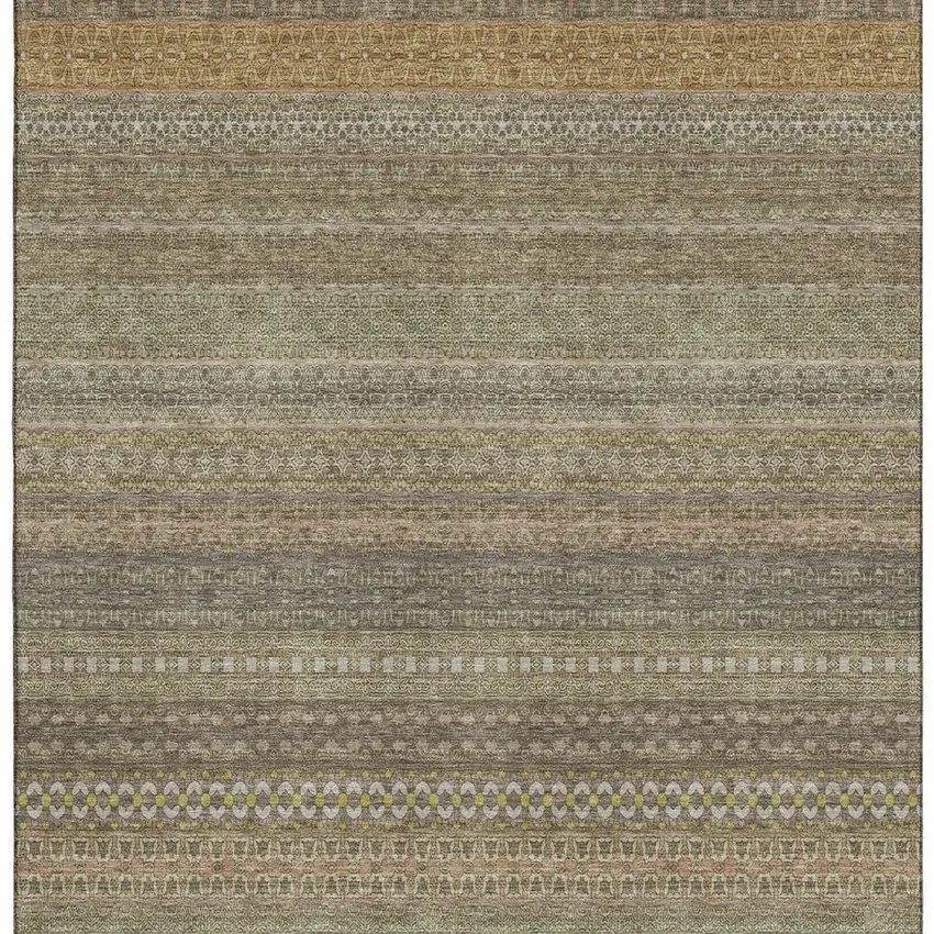 Khaki And Ivory Striped Washable Area Rug With UV Protection Photo 5