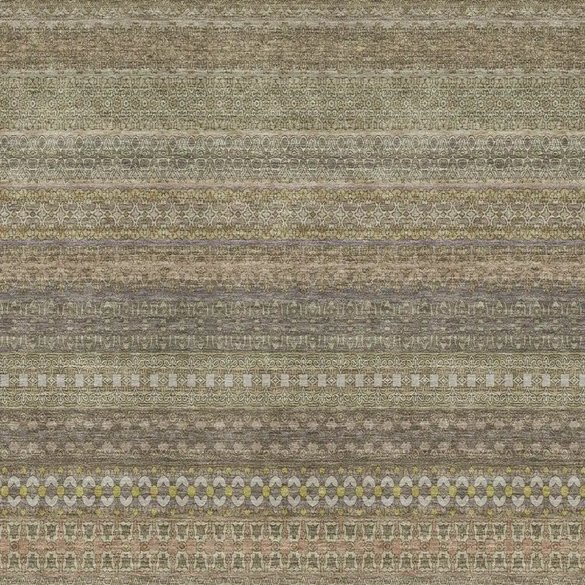 Khaki And Ivory Striped Washable Area Rug With UV Protection Photo 4