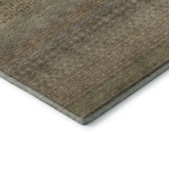 Khaki And Ivory Striped Washable Area Rug With UV Protection Photo 9