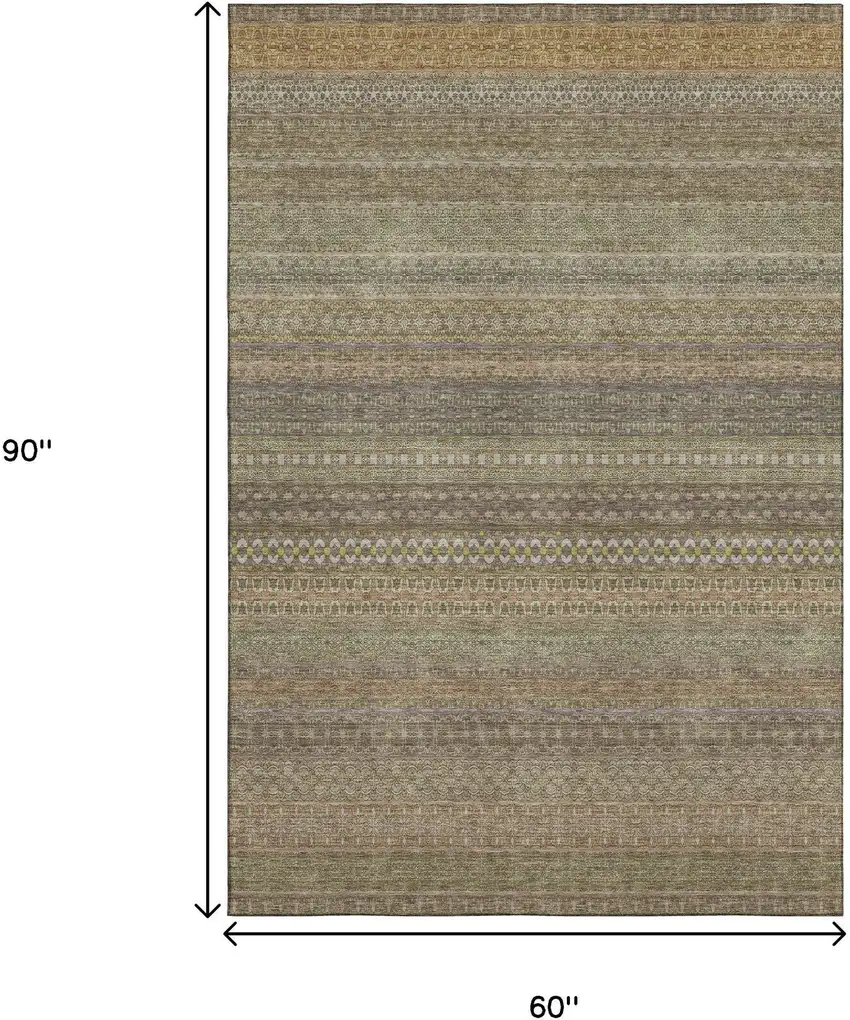 Khaki And Ivory Striped Washable Area Rug With UV Protection Photo 7
