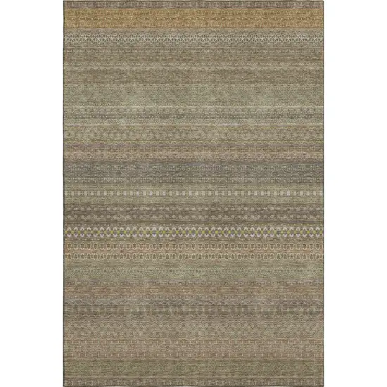 Khaki And Ivory Striped Washable Area Rug With UV Protection Photo 1