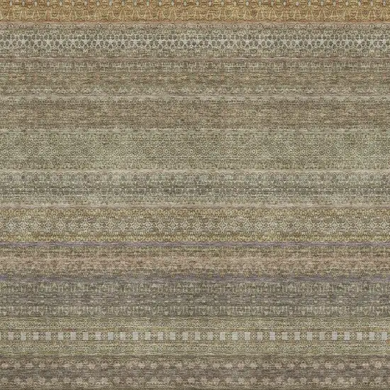 Khaki And Ivory Striped Washable Area Rug With UV Protection Photo 4
