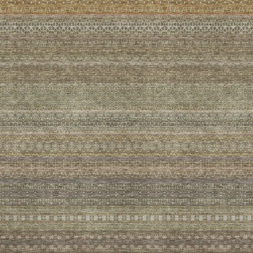 Khaki And Ivory Striped Washable Area Rug With UV Protection Photo 4