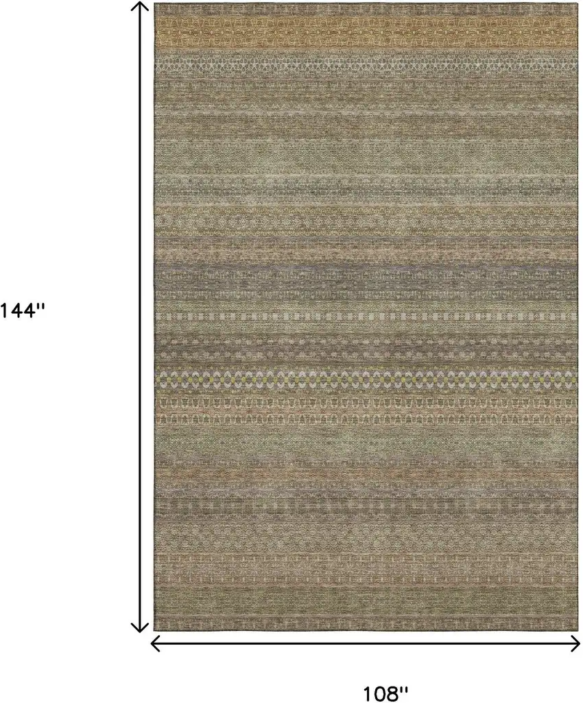 Khaki And Ivory Striped Washable Area Rug With UV Protection Photo 7