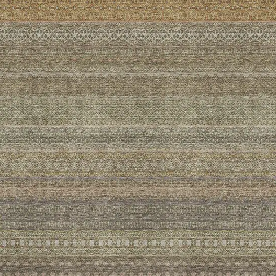 Khaki And Ivory Striped Washable Area Rug With UV Protection Photo 3