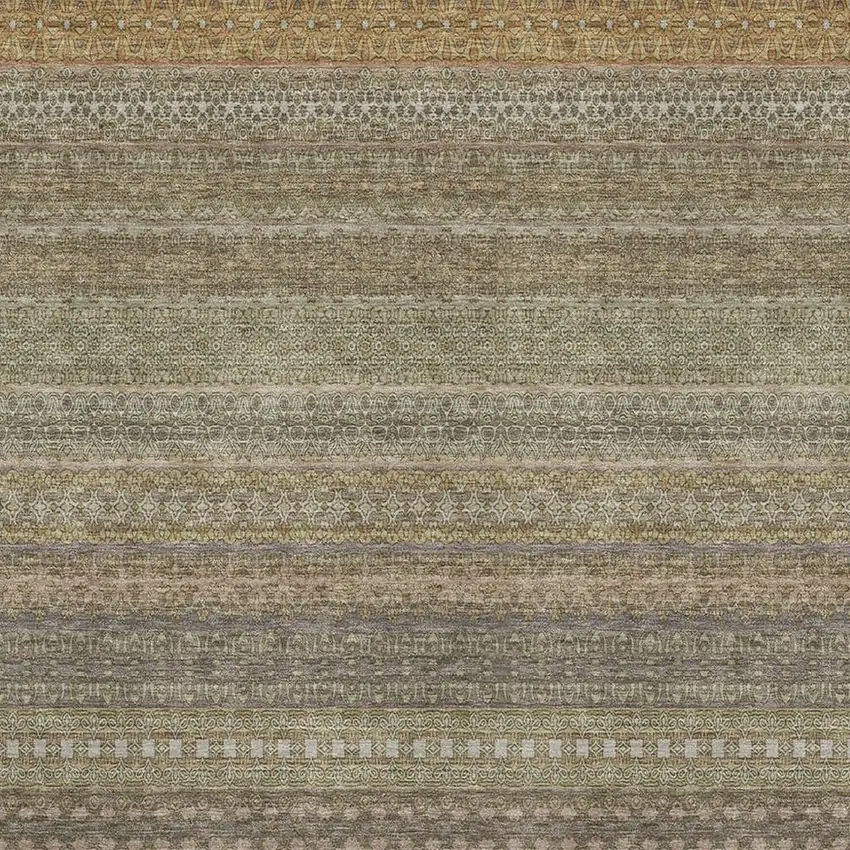 Khaki And Ivory Striped Washable Area Rug With UV Protection Photo 3