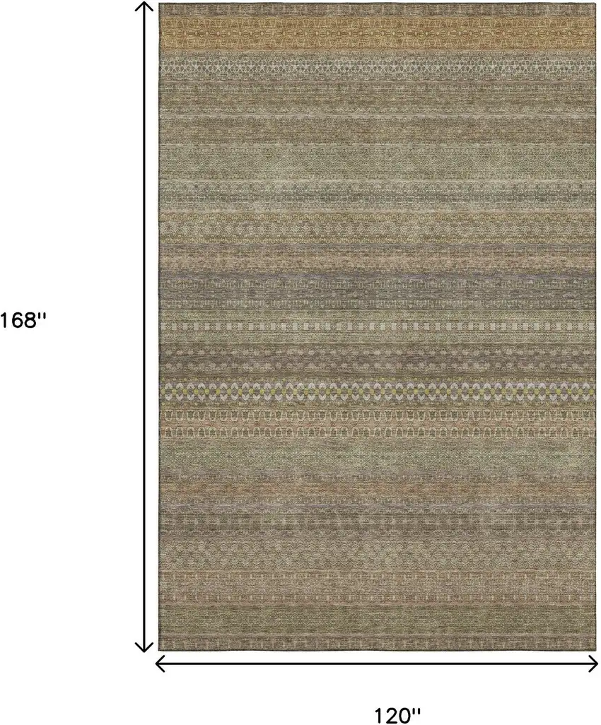 Khaki And Ivory Striped Washable Area Rug With UV Protection Photo 6