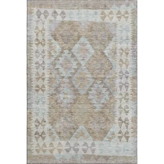 Khaki And Ivory Tribal Washable Area Rug With UV Protection Photo 1