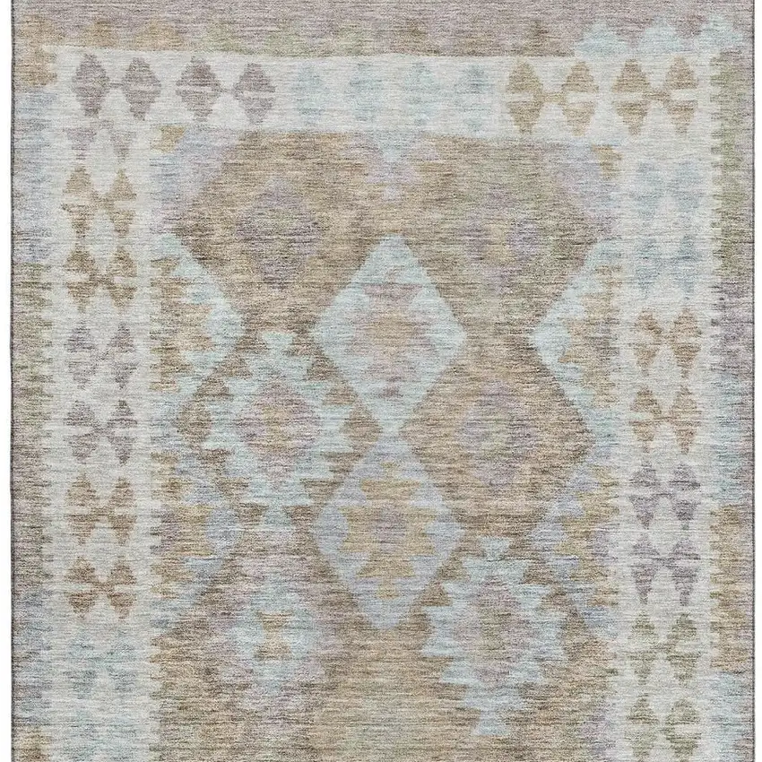 Khaki And Ivory Tribal Washable Area Rug With UV Protection Photo 4