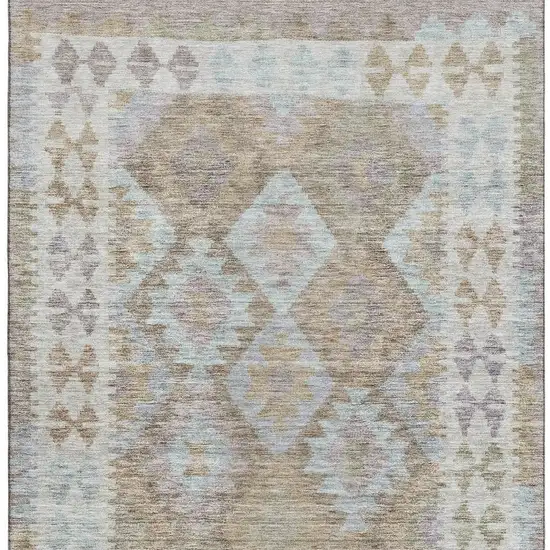 Khaki And Ivory Tribal Washable Area Rug With UV Protection Photo 3