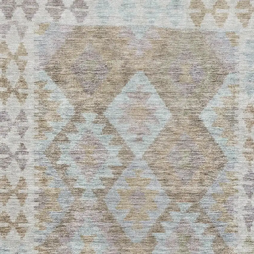 Khaki And Ivory Tribal Washable Area Rug With UV Protection Photo 3