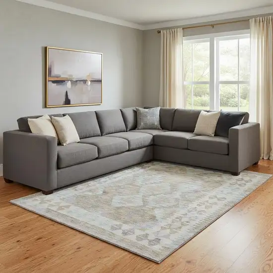 Khaki And Ivory Tribal Washable Area Rug With UV Protection Photo 2