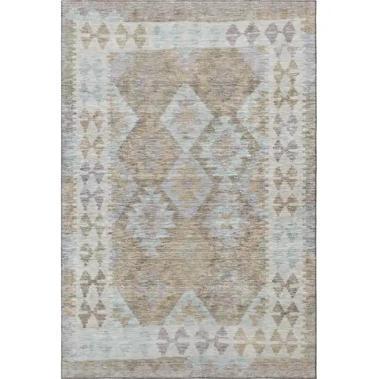 Khaki And Ivory Tribal Washable Area Rug With UV Protection Photo 4