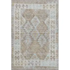 Photo of Khaki And Ivory Tribal Washable Area Rug With UV Protection