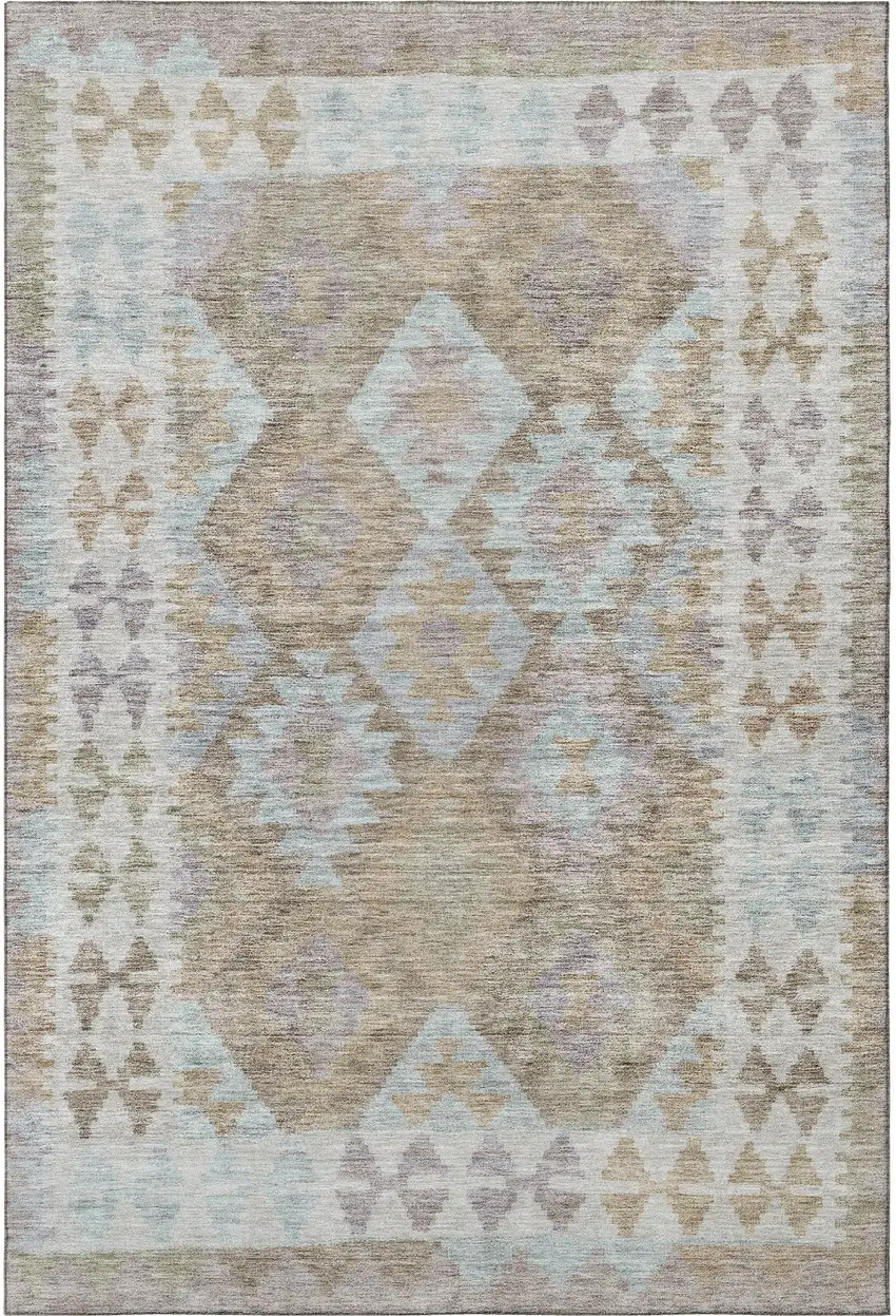Khaki And Ivory Tribal Washable Area Rug With UV Protection Photo 4