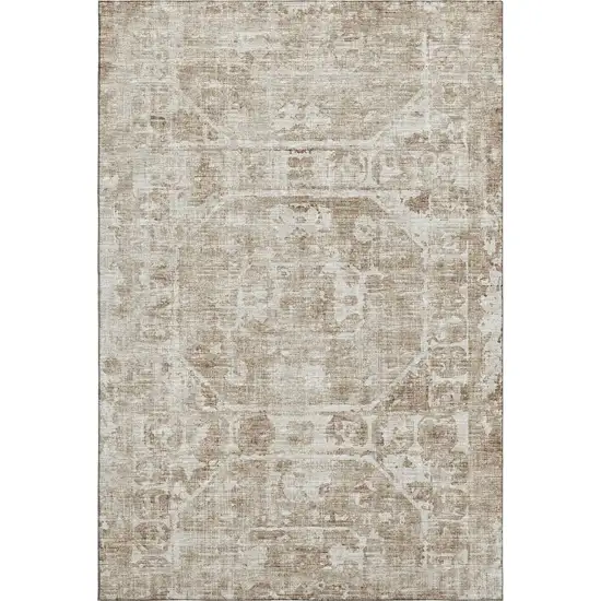 Khaki And Ivory Tribal Washable Indoor Outdoor Area Rug Photo 9