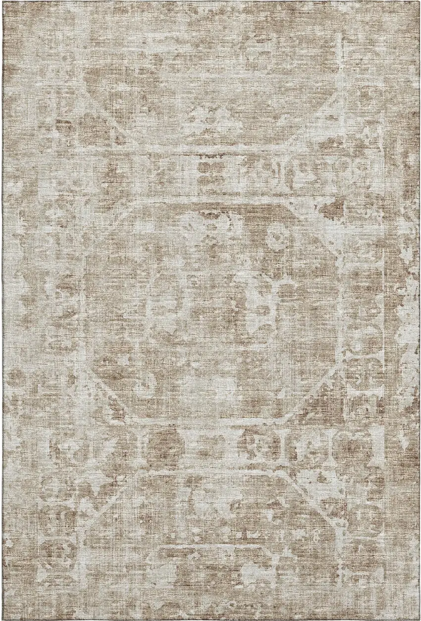 Khaki And Ivory Tribal Washable Indoor Outdoor Area Rug Photo 9
