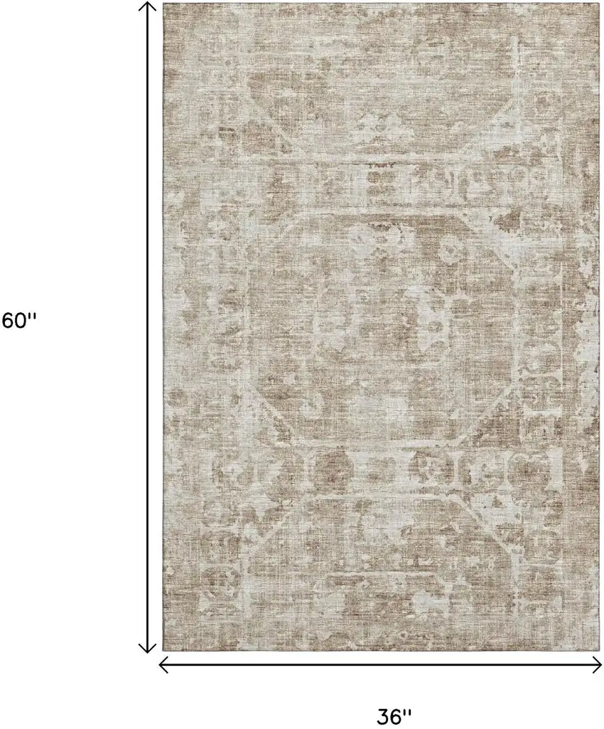 Khaki And Ivory Tribal Washable Indoor Outdoor Area Rug Photo 3