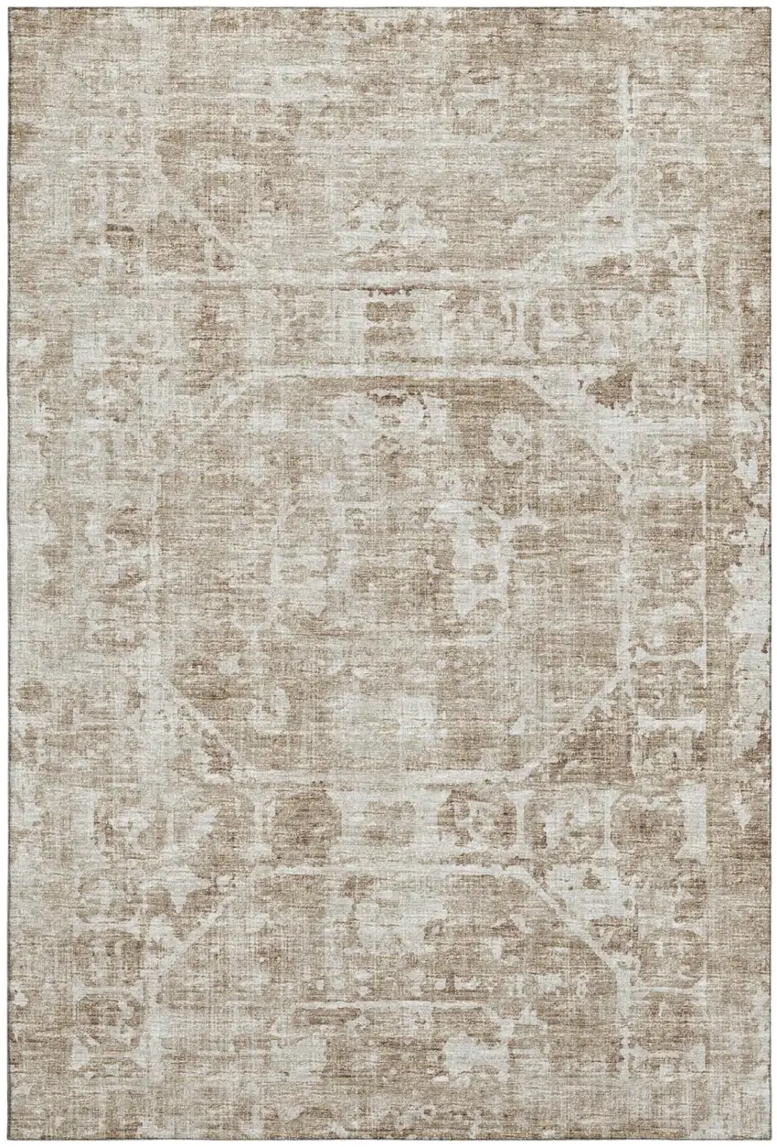 Khaki And Ivory Tribal Washable Indoor Outdoor Area Rug Photo 2