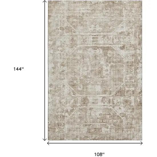 Khaki And Ivory Tribal Washable Indoor Outdoor Area Rug Photo 3