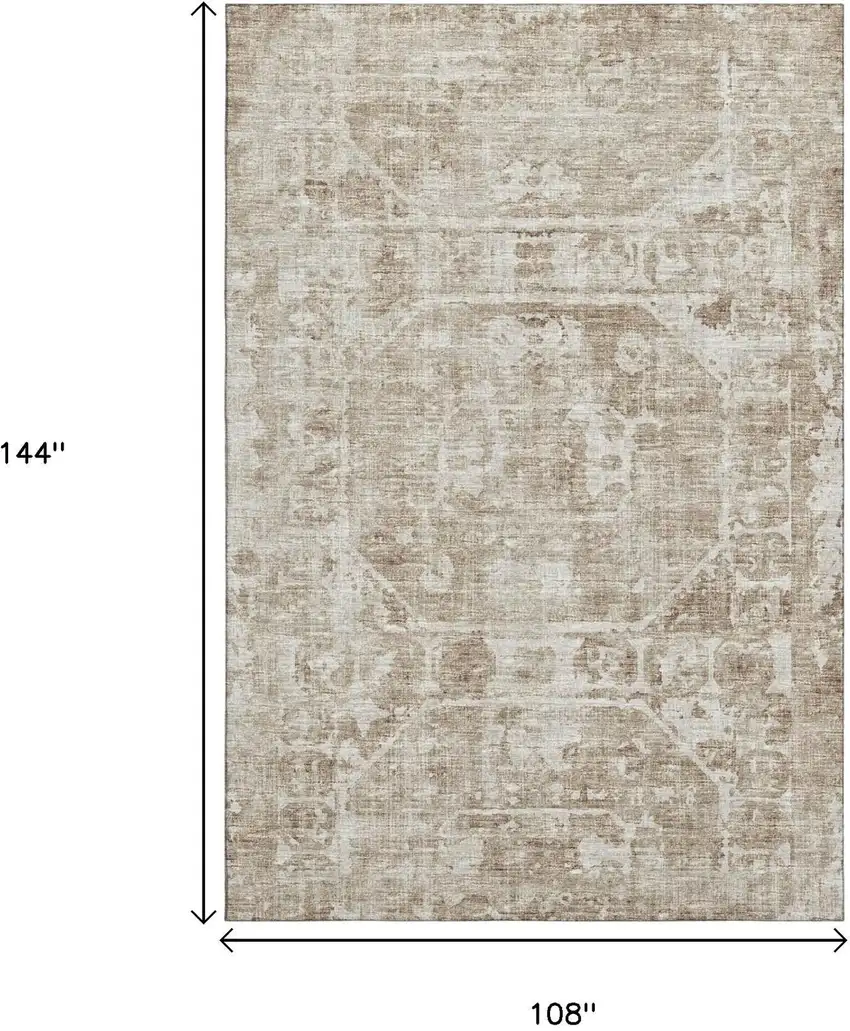 Khaki And Ivory Tribal Washable Indoor Outdoor Area Rug Photo 3