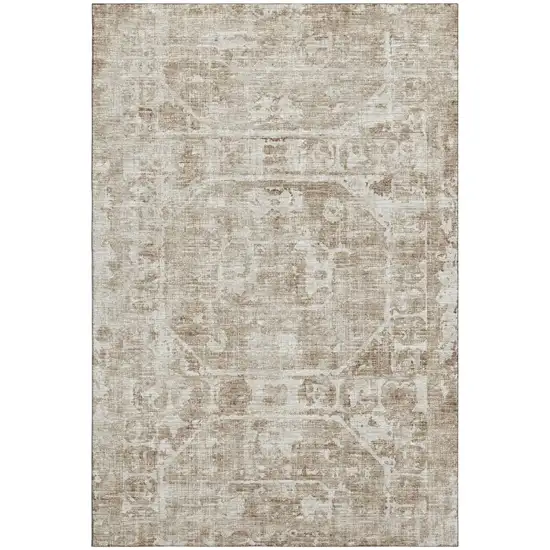 Khaki And Ivory Tribal Washable Indoor Outdoor Area Rug Photo 2