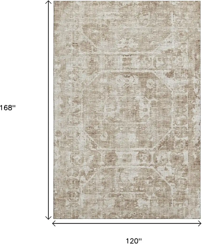 Khaki And Ivory Tribal Washable Indoor Outdoor Area Rug Photo 3