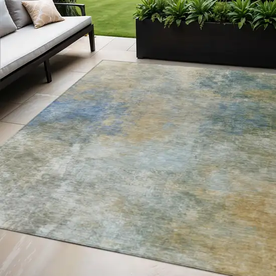 Khaki And Navy Blue Abstract Washable Indoor Outdoor Area Rug Photo 2